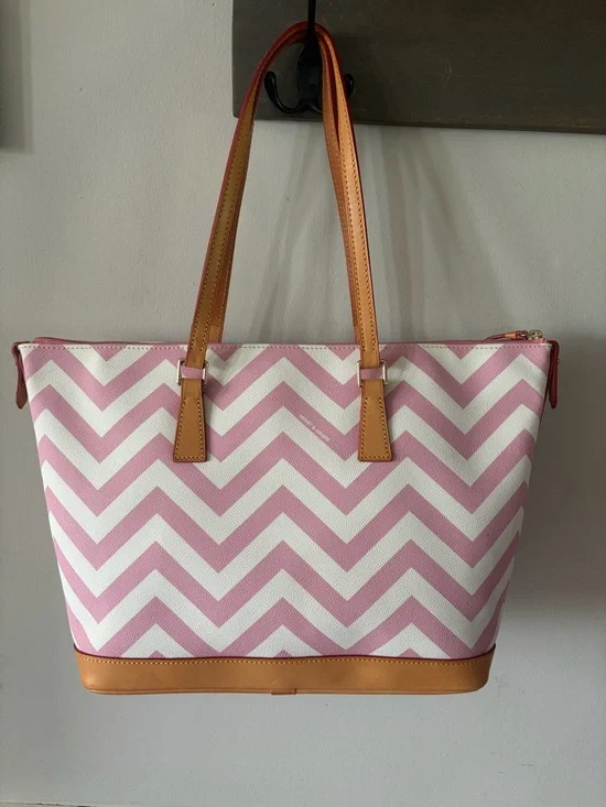 Dooney & Bourke Chevron Tote with Tan Leather Trim - Picture 5 of 15